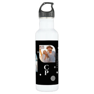 Bouteille D'eau Monogramme Nom 3 Photo Collage tendance moderne