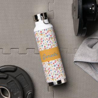 Bouteille D'eau Monogramme Nom Aquarelle Bleu Rouge Violet