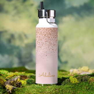 Bouteille D'eau Monogramme Nom Paillettes Dorées