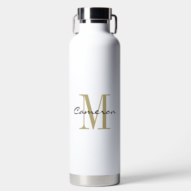 Bouteille D'eau Monogramme Or initial et nom cadeau personnalisé (Avant)