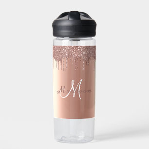 Bouteille D'eau Monogramme paillettes rose gold gouttes de vernis 