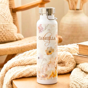 Bouteille D'eau Monogramme personnalisé Bohème Chic Floral Aquarel