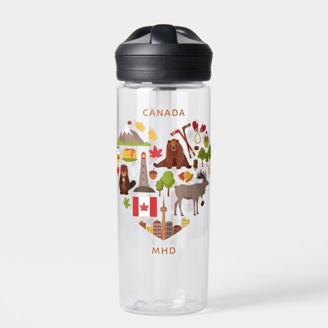 Bouteille D'eau monogramme personnalisé Canadian Love (Extérieur)