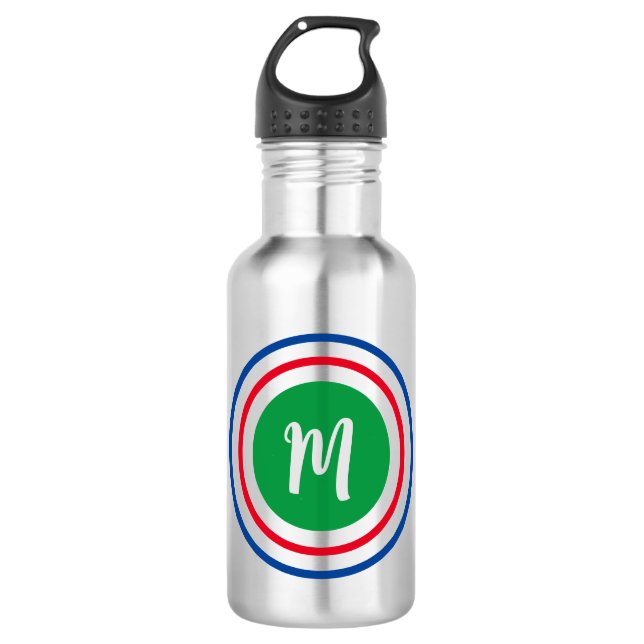 Bouteille D'eau Monogramme Personnalisé Cercles Concentrés Moderne (Devant)