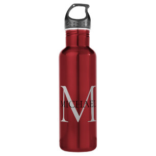 Bouteille D'eau Monogramme personnalisé et nom rouge