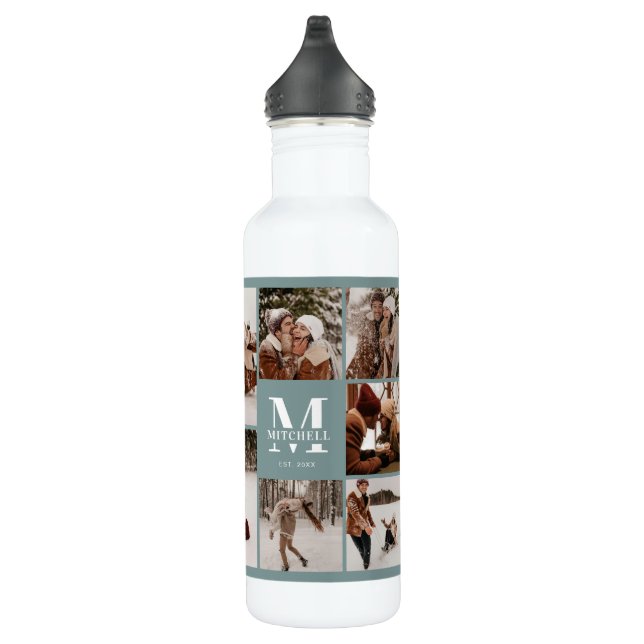 Bouteille D'eau Monogramme personnalisé moderne et collage photo (Droite)