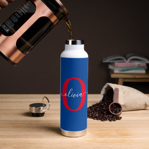 Bouteille D'eau Monogramme personnalisé Nom du script Bleu Blanc R