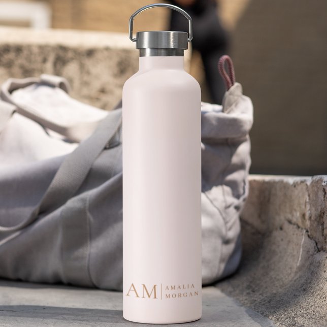 Bouteille D'eau Monogramme Personnalisé Rose Initiale Et Nom (Créateur téléchargé)