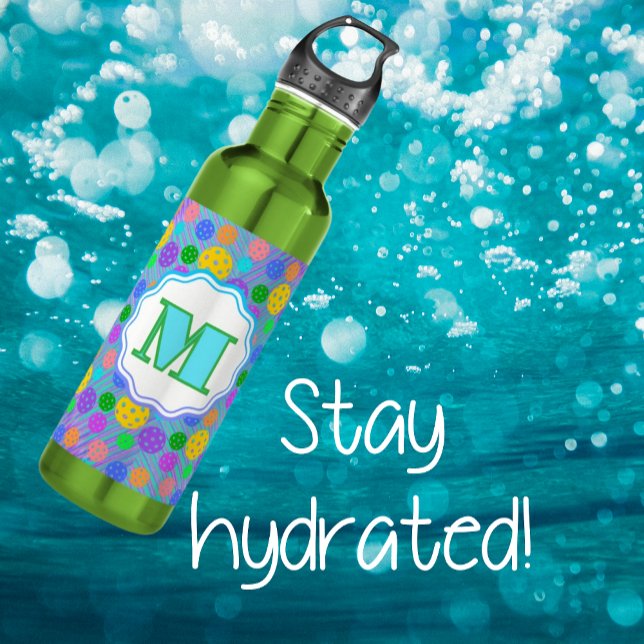 Bouteille D'eau Monogramme Pickleball couleur (Créateur téléchargé)