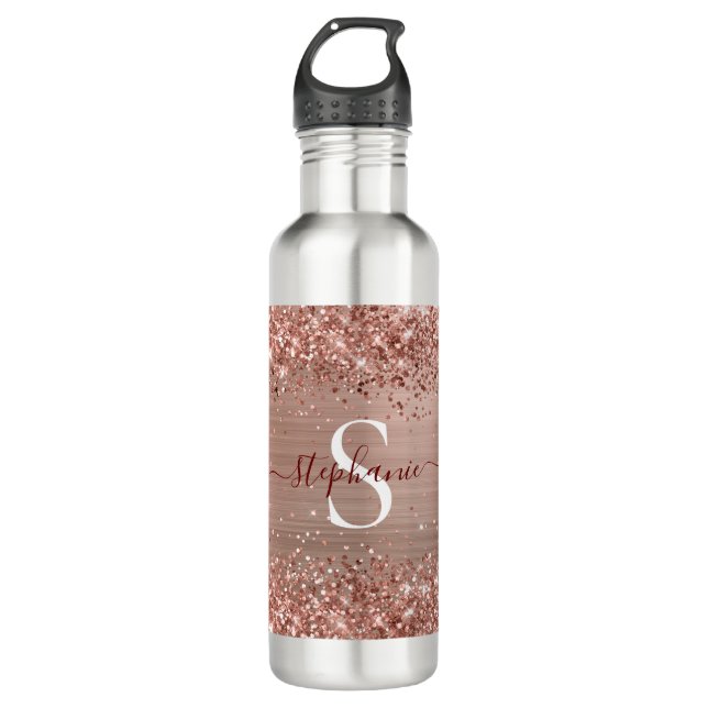 Bouteille D'eau Monogramme Rose Gold Faux-Parties scintillant Girl (Devant)