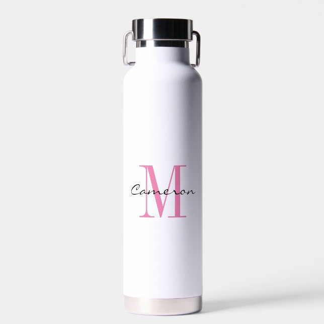 Bouteille D'eau Monogramme rose initial et nom Eau personnalisée (Avant)