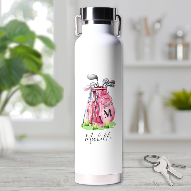 Bouteille D'eau Monogramme Rose Nom de Golf (Pink Golf Name Monogram Water Bottle )