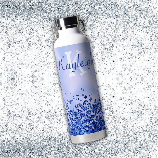 Bouteille D'eau Monogramme simple en métal brossé bleu et Parties  (Créateur téléchargé)