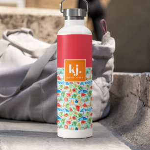 Bouteille D'eau Monogramme stylé d'été amusant