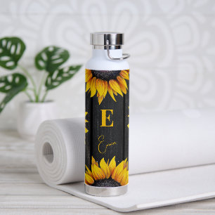 Bouteille D'eau Monogramme tournesol et nom personnalisés