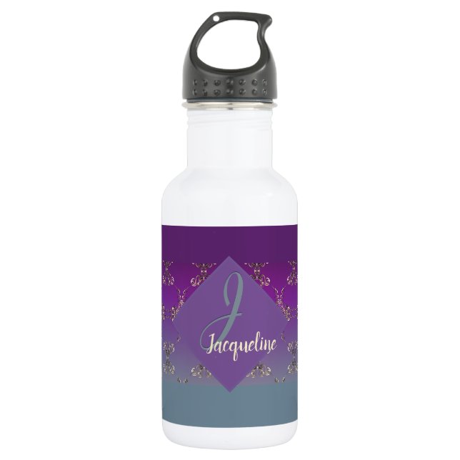 Bouteille D'eau Monogramme Turquoise orange violet (Devant)
