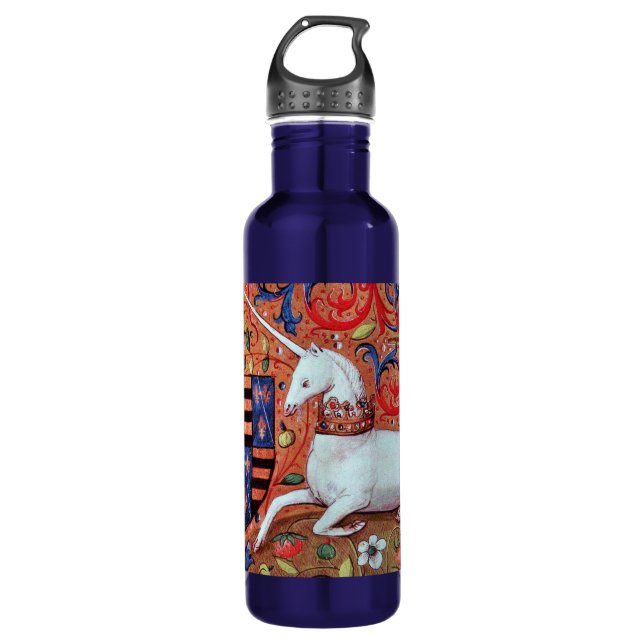 Bouteille D'eau MONOGRAMME UNICORN FLEUVES Florales Bleues Rouges (Devant)