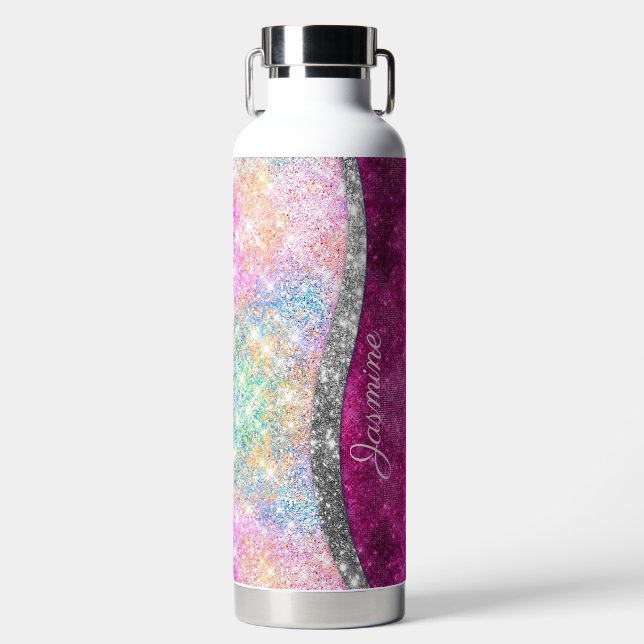 Bouteille D'eau Monographie de parties scintillant en argent rose  (Avant)