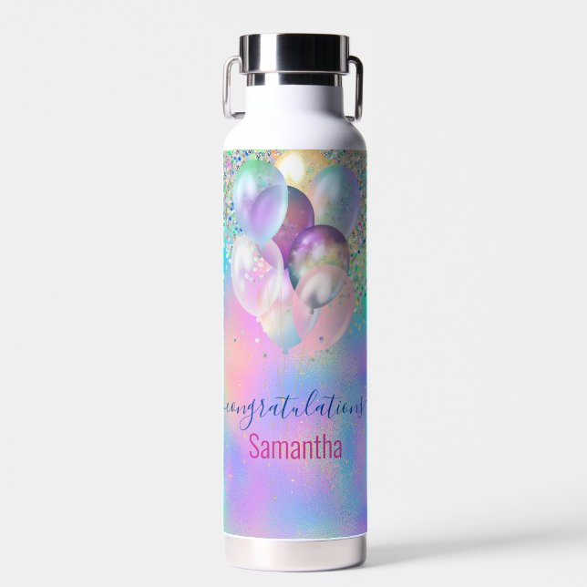 Bouteille D'eau Monographie de Parties scintillant unicorne rose p (Avant)