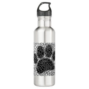 Bouteille D'eau Mosaic Art Chien Empreinte de patte En Noir Et Bla