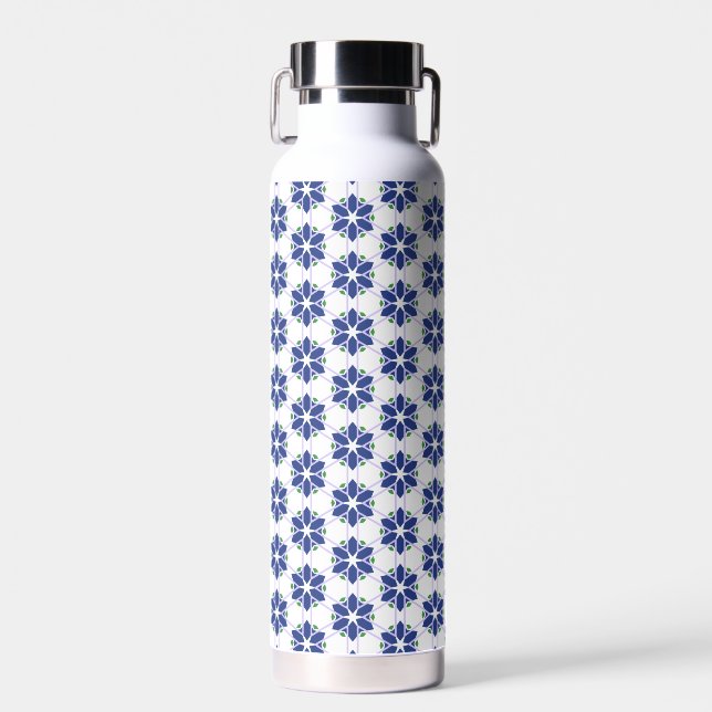 Bouteille D'eau Mosaïque florale bleu marine (Avant)