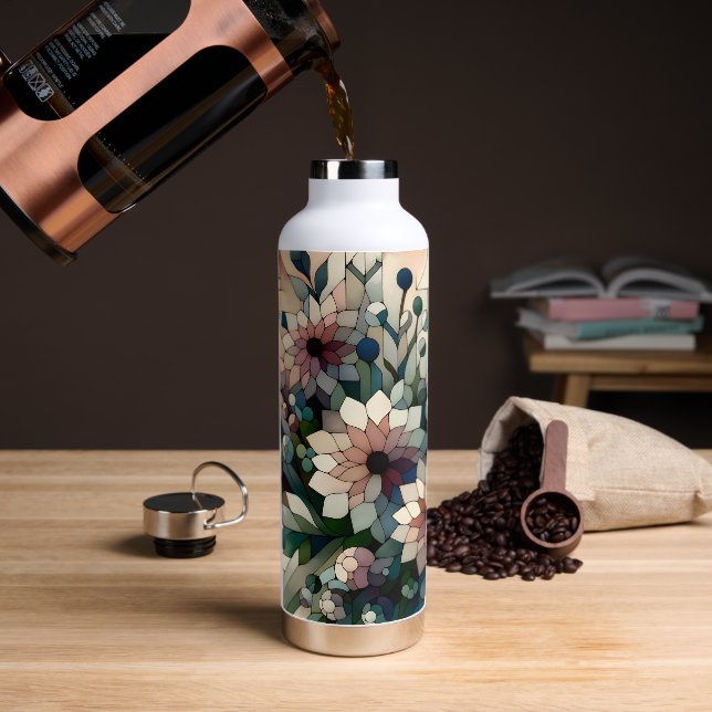 Bouteille D'eau Mosaïque géométrique florale Thermique (Café)