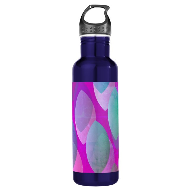 Bouteille D'eau Motif Abstrait moderne | Magenta Purple Rose Turqu (Devant)
