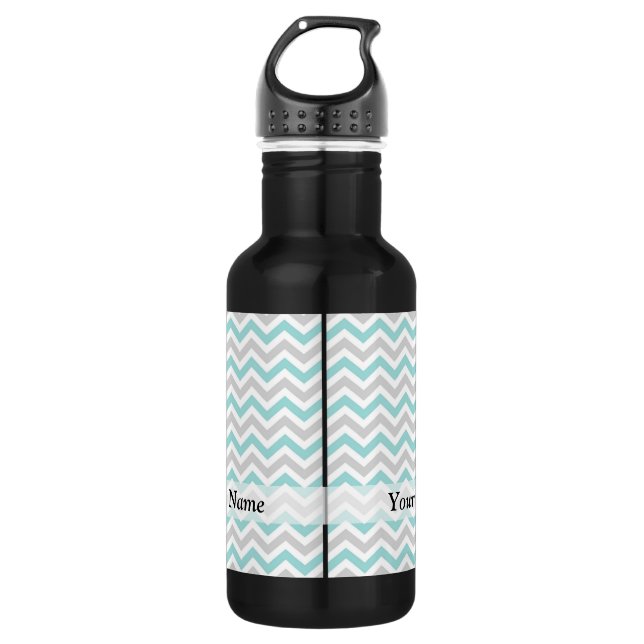 Bouteille D'eau Motif Aqua et chevron gris (Devant)