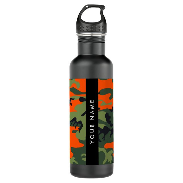 Bouteille D'eau Motif Camouflage orange, Votre nom, Personnaliser (Devant)