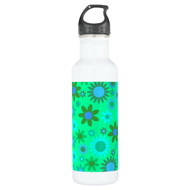 Bouteille D'eau Motif d'alimentation de fleurs vert brillant (Devant)