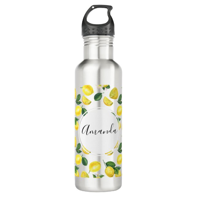 Bouteille D'eau Motif d'aquarelle aux citrons jaunes (Devant)