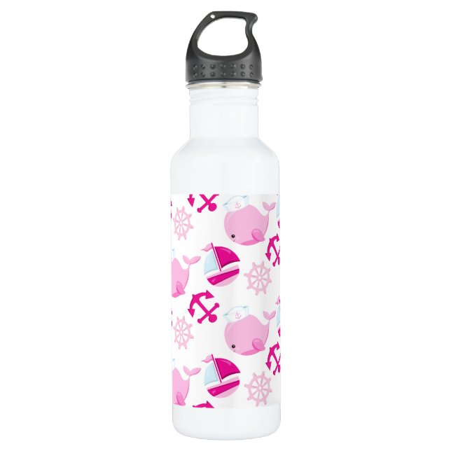 Bouteille D'eau Motif De Baleines, Beaux Baleines, Baleines Roses (Devant)