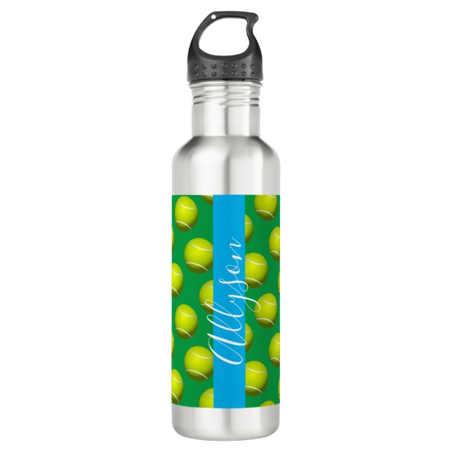 Bouteille D'eau Motif de balle de tennis, Nom blanc, Sky Blue & Gr (Devant)