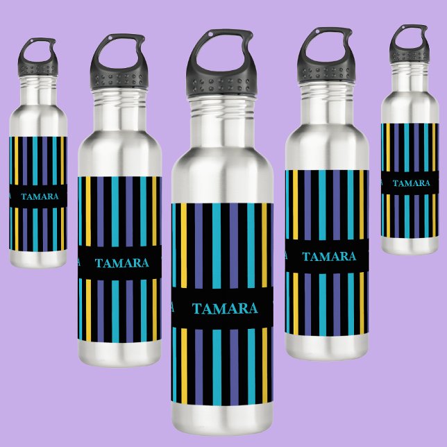 Bouteille D'eau Motif de bandes colorées personnalisées (Créateur téléchargé)