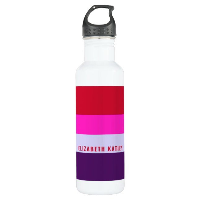 Bouteille D'eau Motif de bandes rouge, rose et violet (Devant)