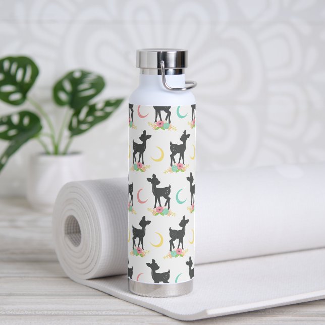 Bouteille D'eau Motif de cerfs, Cerf de bébé, Boho, Fleurs, Lune (Yoga)