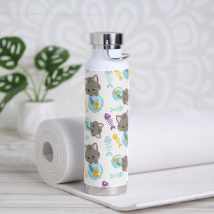 Bouteille D'eau Motif De Chats, Chats Mignons, Chatons, Poisson