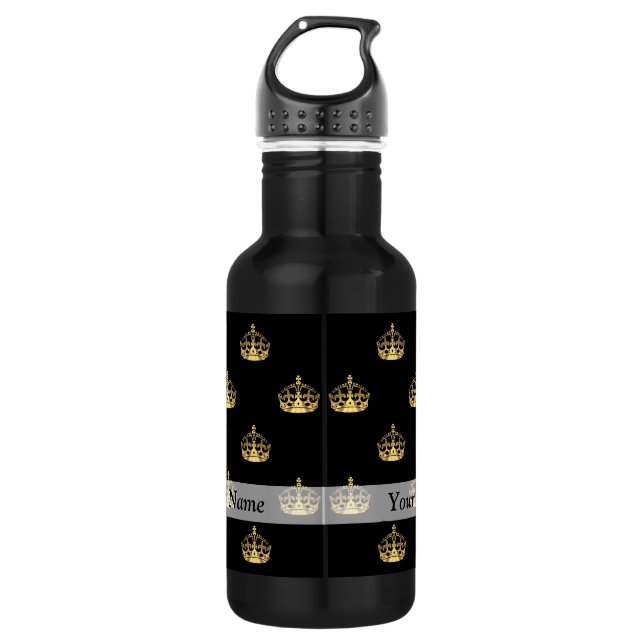 Bouteille D'eau Motif de couronne noir et or (Devant)