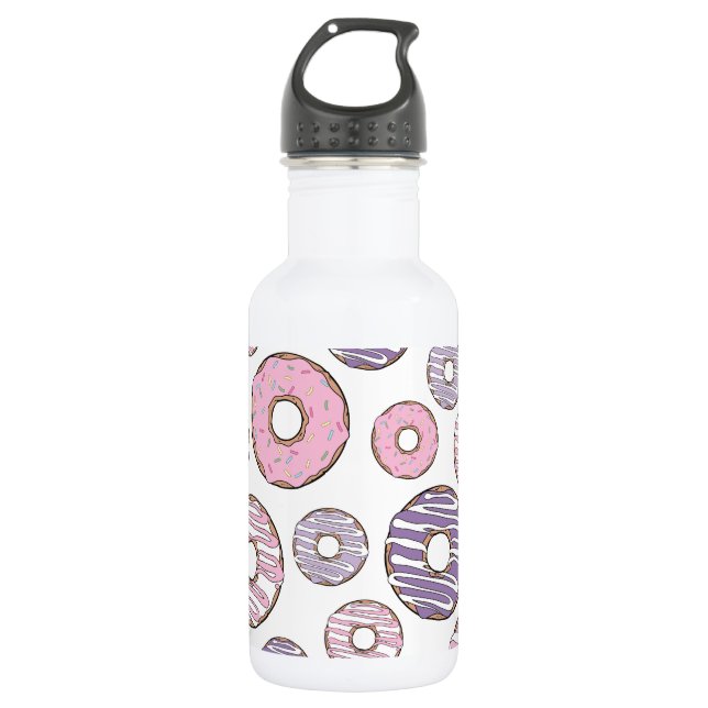 Bouteille D'eau Motif de donuts, Donuts roses, Donuts violets (Devant)