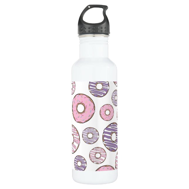 Bouteille D'eau Motif De Donuts, Donuts Roses, Donuts Violets (Devant)