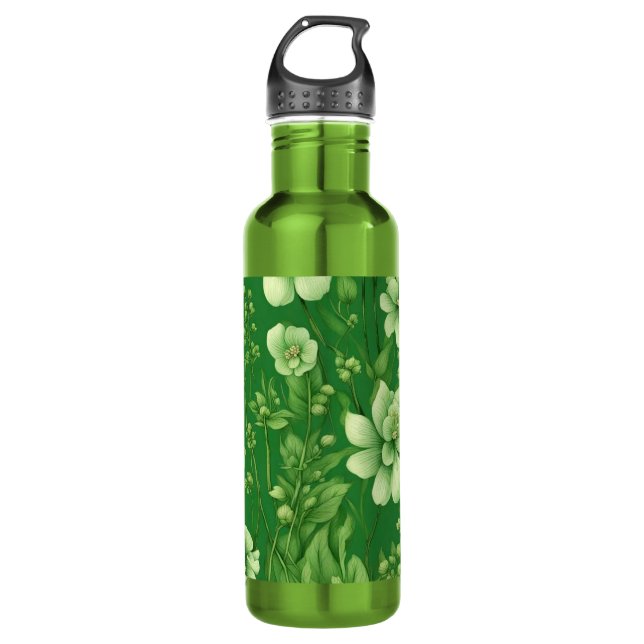 Bouteille D'eau Motif de fleurs vertes botaniques (Devant)