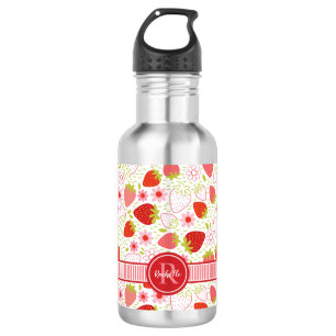 Bouteille D'eau Motif de fruit fraise d'été avec monogramme