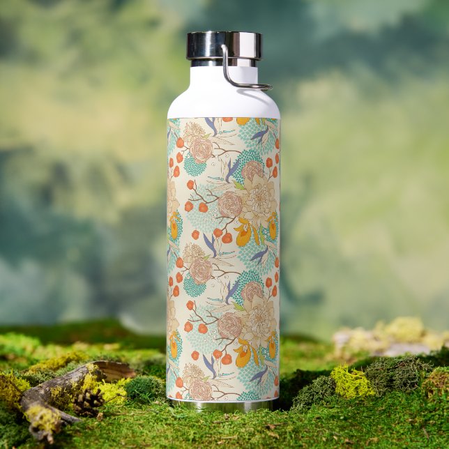Bouteille D'eau Motif de jardin fleuri coloré (Café)