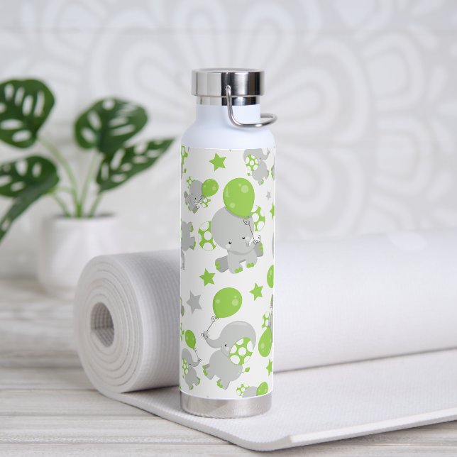 Bouteille D'eau Motif Des Eléphants, Eléphants Mignons - Grey Vert (Yoga)