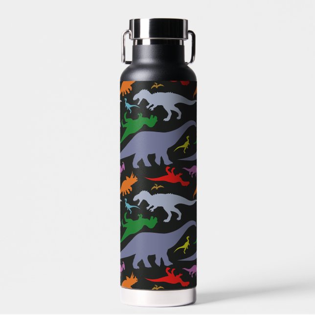 Bouteille D'eau Motif Dinosaure coloré (foncé) (Avant)