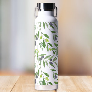 Bouteille D'eau Motif d'olive de campagne française aquarelle vert