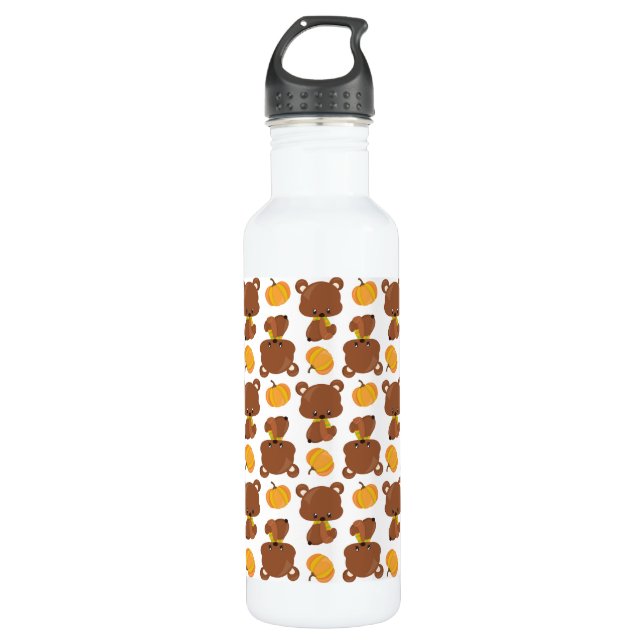 Bouteille D'eau Motif D'Ours, Ours Mignons, Automne, Citrouille (Devant)