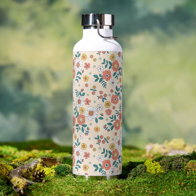 Bouteille D'eau Motif du jardin de fleurs de corail (Café)