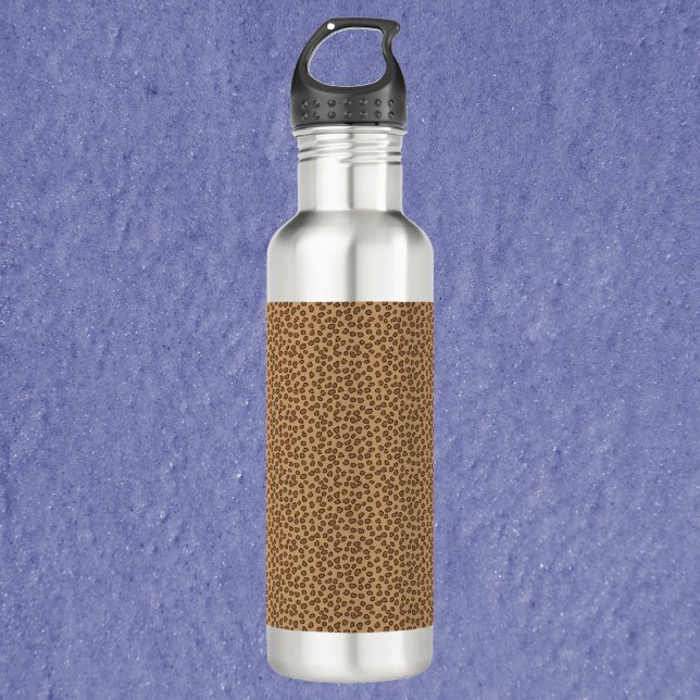 Bouteille D'eau Motif Empreinte de léopard Brown (A water bottle with a brown leopard pattern.)