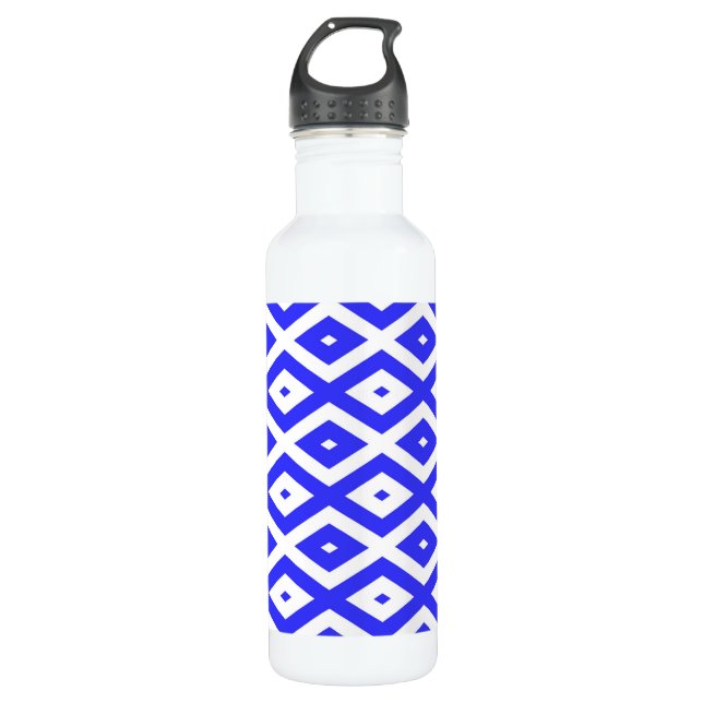 Bouteille D'eau Motif en diamant bleu et blanc (Devant)